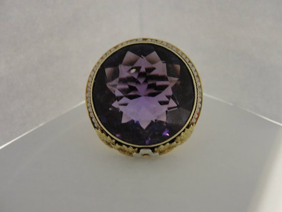 Antique 14k Yellow Gold Handmade Amethyst and Pea… - image 1