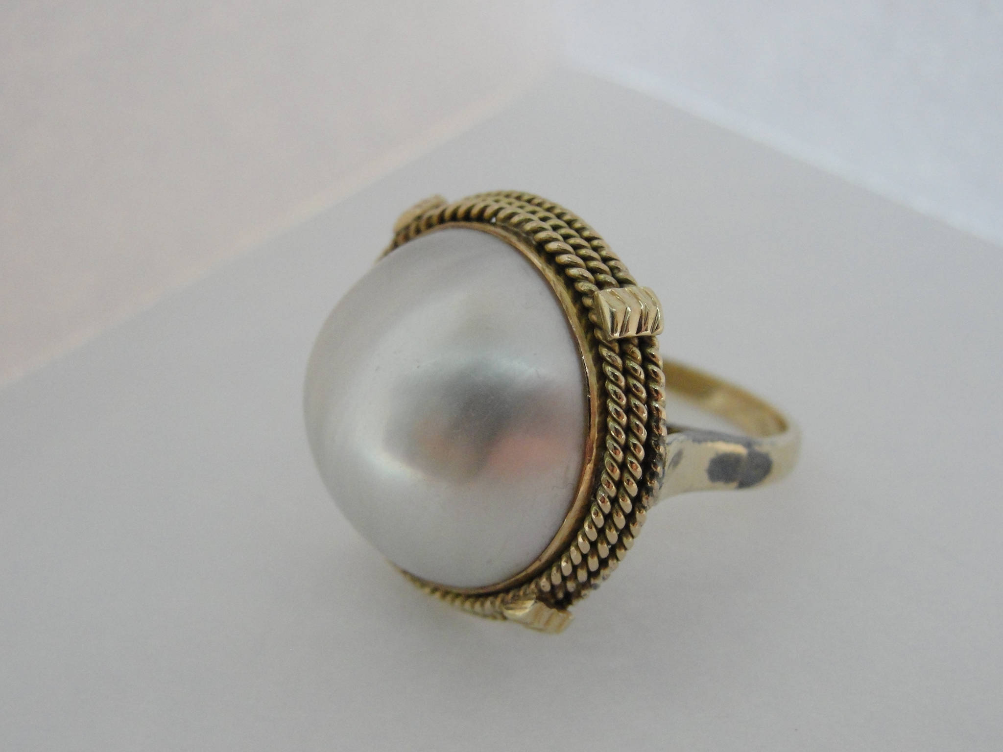 Anello perla Mabe oro giallo vintage 14k Italia