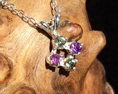 Moldavite Amethyst Faceted Sterling Silver Pendant Necklace
