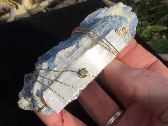 selenite and tourmaline
