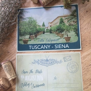 Rustic Italian wedding save the date postcards