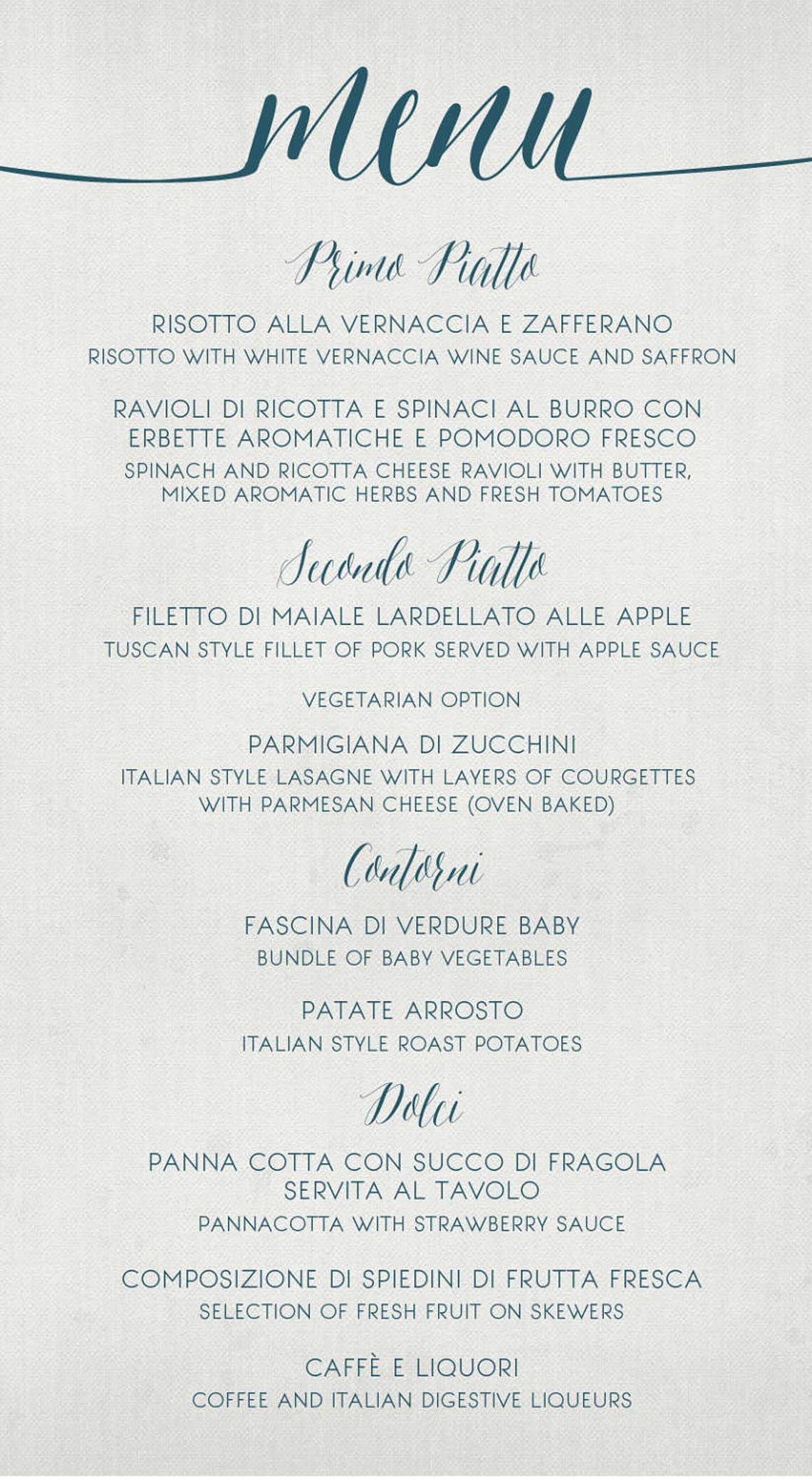 Rustic Italian Wedding Menu Cards Etsy