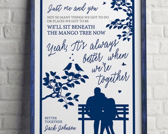 Poster del testo della canzone nuziale - Jack Johnson, Meglio quando siamo insieme