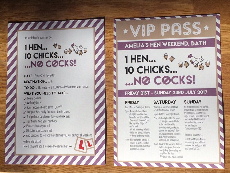 Hen Do Invitation and Itinerary for the Bride & Guests Set Etsy Hen Do Invitation and Itinerary for the Bride & Guests Set Etsy