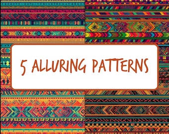 5 Peruvian Seamless Patterns with Vibrant Colors Intricate Weaving for Cozy Clothing, Home Accents - Digital Download for Creative Projects