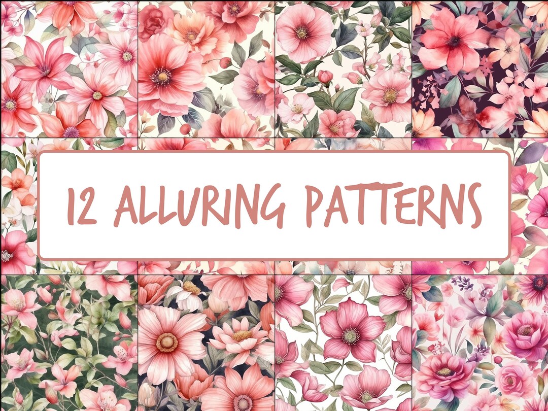 Watercolor Pink Floral Digital Paper - 12 Designs - 12x12in ...