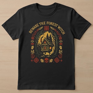 Baba Yaga T-Shirt, Slavic Folk Horror Tee, Dark Cottagecore Shirt, Pagan Gothic Witchcore Apparel, Unisex Softstyle Top