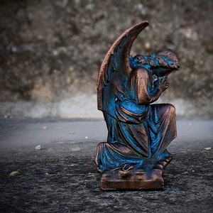 One-Winged Copper Angel Statue: Gothic Cemetery Decor