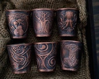 Viking Copper Shot Glass Set: Norse Mythology Whisky Cups