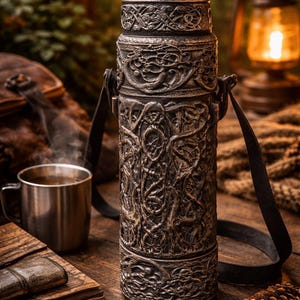 Handgemaakte Viking koperen thermoskan – Noorse knoopwerkurnes, theefles van 750 ml