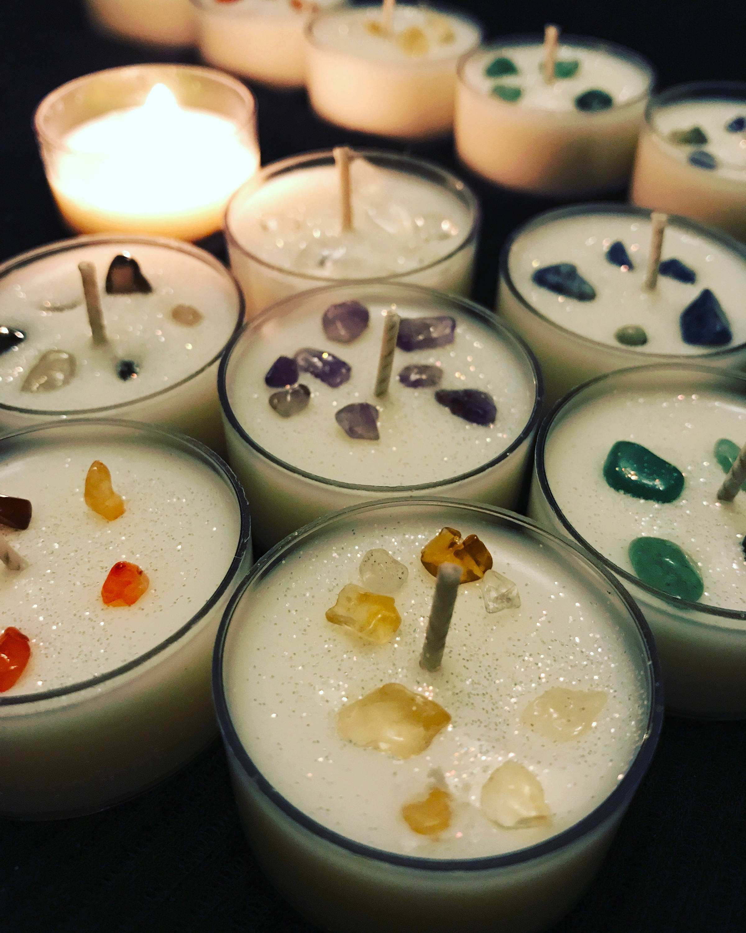 Enchanted Tea Lights-Crystal Chakra Set-Reiki Infused