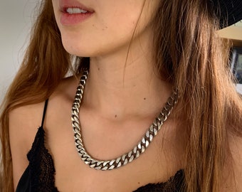 Statement Silver Curb Chain Necklace Or Choker