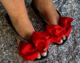 Red Bow Custom Designed Handmade Havaianas Flip Flops Sandals