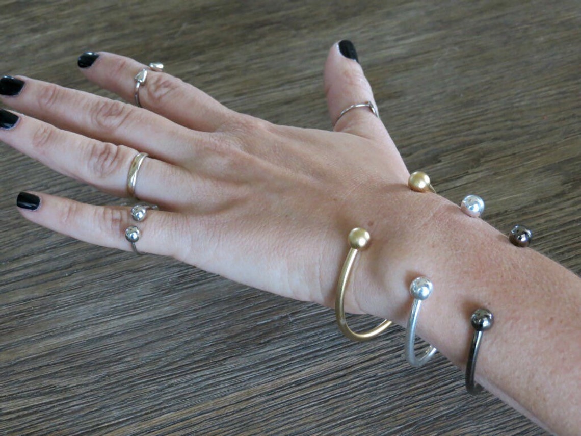Open Cuff Bracelet End Ball Bangle Silver Ball Cuff Etsy Canada