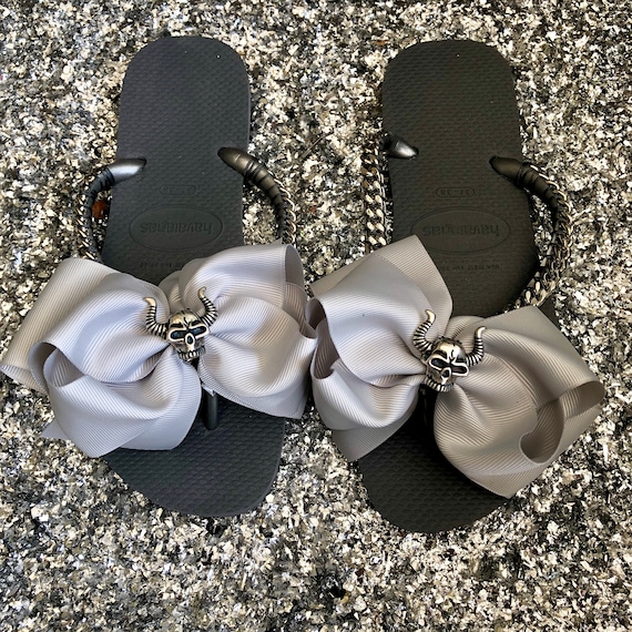 Grey Bow With A Skull Pendant Havaianas Custom Designed Handmade