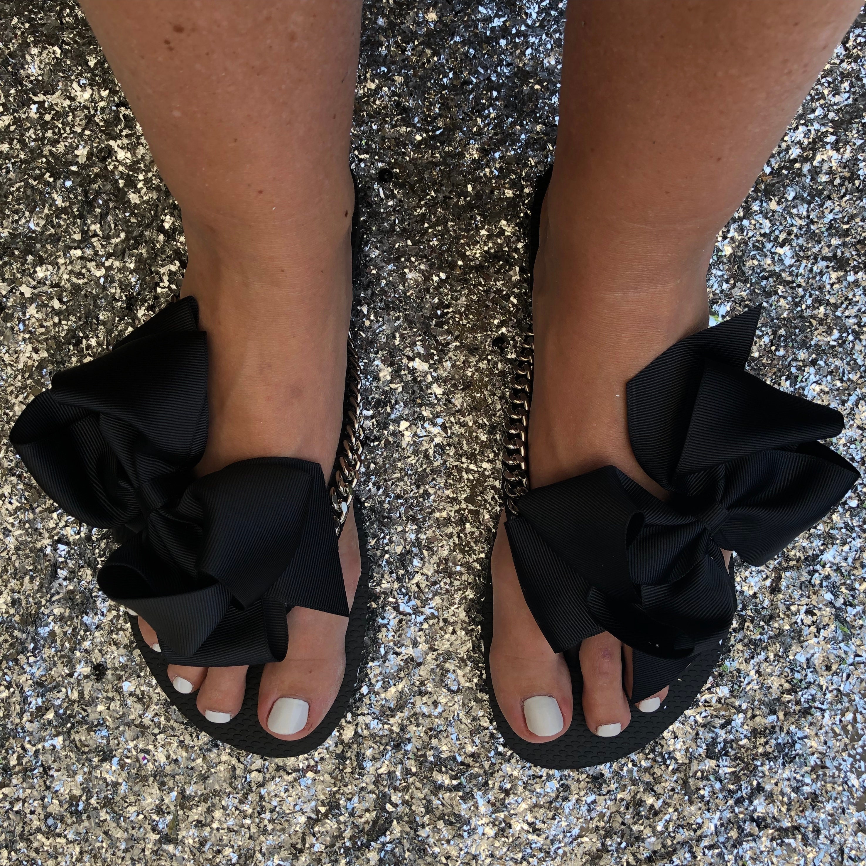 Black Bow Custom Handmade Havaianas  Flip Flops Sandals