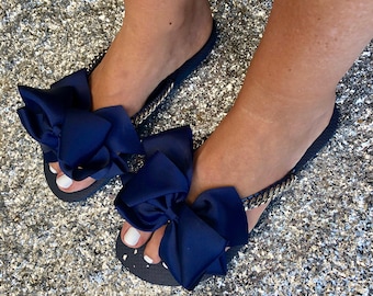 Blue Bow Custom Havaianas Handmade Flip Flops Sandals