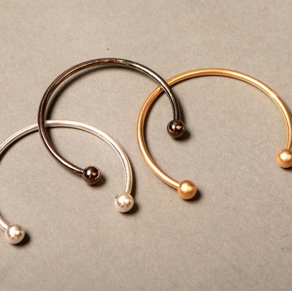 Open Cuff Bracelet End Ball Bangle Silver Ball Cuff Etsy