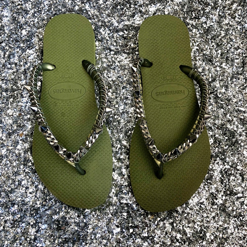 Silver Spike Studs Olive Custom Havaianas Flip Flops Silver | Etsy