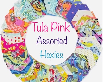 42 Tula Pink Assorted Fabrics Precut hexagons for English Paper piecing