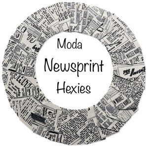 42 Precut Hexagons Newsprint Black Fog Modern BG Paper Zen Chic for Moda Fabrics English Paper piecing