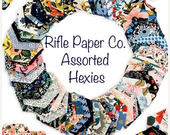 49 Precut hexagons Assorted Prints Rifle Paper Co. Fabrics English Paper Piecing