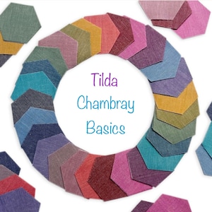 Assorted Chambray Tilda Fabrics Precut hexagons English Paper piecing