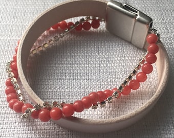 Leather Crystal Wrap Bracelet with Beads