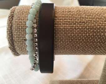 Leather Crystal Wrap Bracelet with Beads