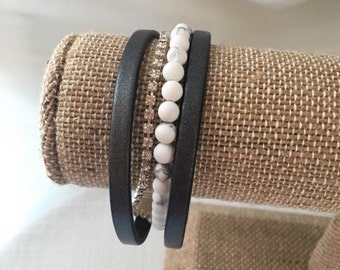 Leather Crystal Wrap Bracelet with Beads
