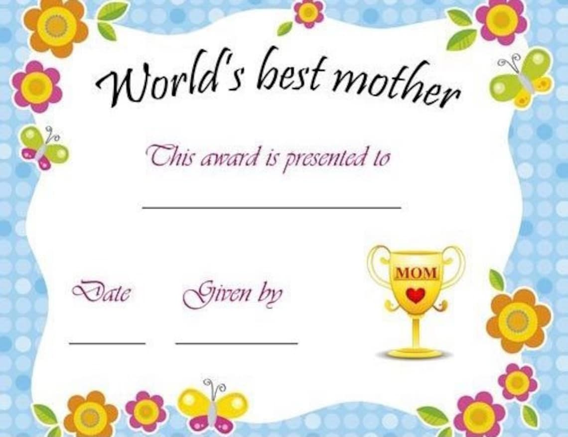 Worlds best mother certificate award Etsy