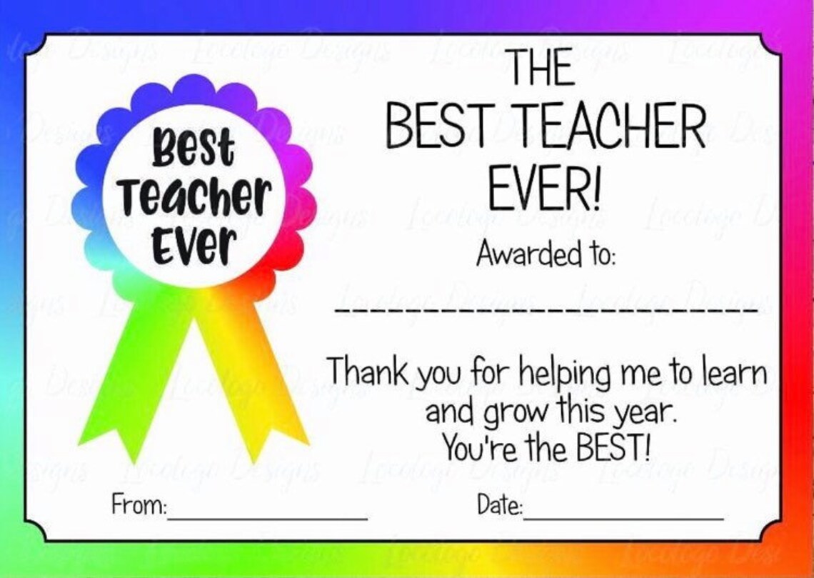 Best Teacher Ever Award Certificate Gift Etsy