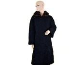Vintage Persian Lamb Astragan black fur coat women brown collar