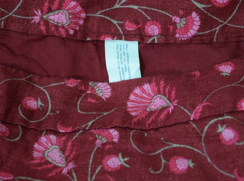 Vintage skirt Women skirt 100/% linen Red skirt Floral skirt Flowers skirt