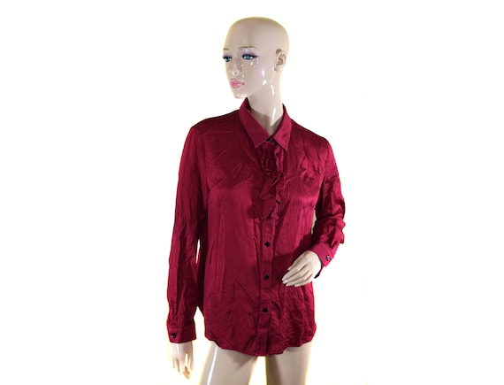 Vintage Baia women shirt blouse top 100% SILK red
