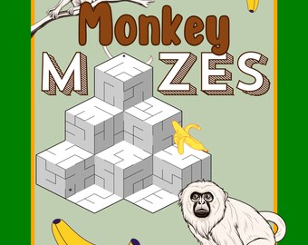 Affen Labyrinthe, druckbares digitales Download Puzzle Malbuch für Kinder Aktivitätsbuch