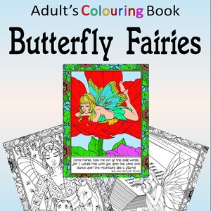 Butterfly Fairies colouring printable digital download for grownups and teens older children colouring pages