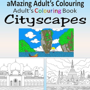 aMazing Adult colouring Cityscapes from around the World printable digital download for grownups colouring pages book