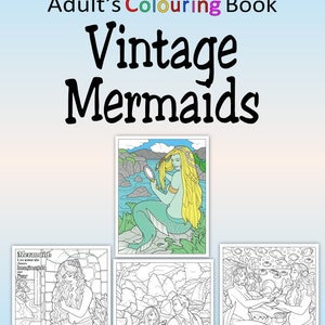 aMazing Adult colouring Vintage Mermaids home printable digital download for grownups teens older children colouring pages book