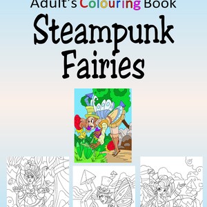 Steampunk Fairies coloring printable digital download for grownups and teens older children coloring pages
