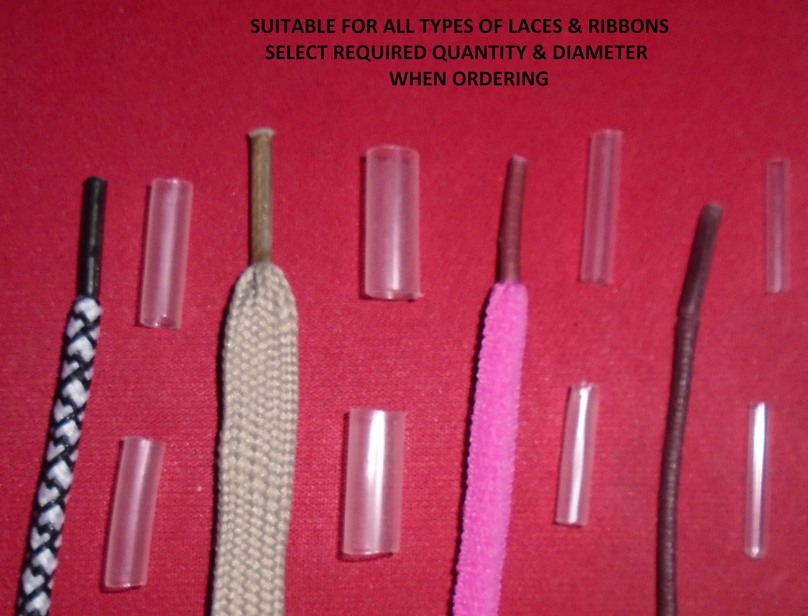 Clear Transparent Aglets Shoelace Tips Ends Choice of 4 Diameters Make
