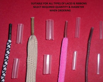 Embouts de lacet Aglets transparents transparents - Choix de 4 diamètres - Réparation à faire soi-même - Sélectionnez la quantité requise lors de la commande