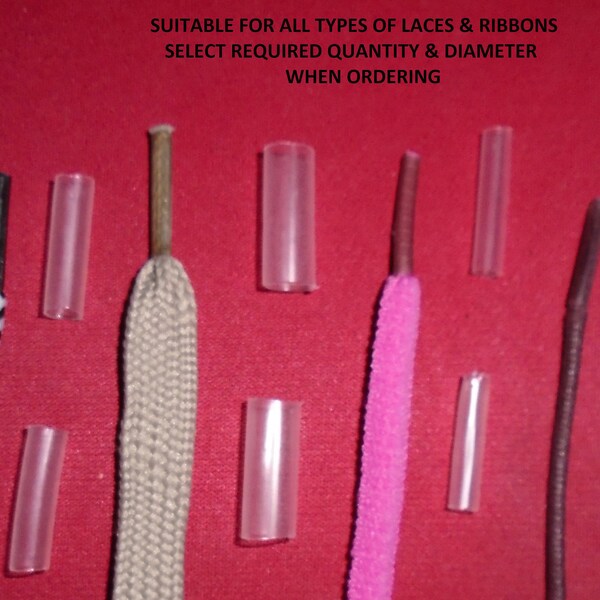 Embouts de lacet Aglets transparents transparents - Choix de 4 diamètres - Réparation à faire soi-même - Sélectionnez la quantité requise lors de la commande