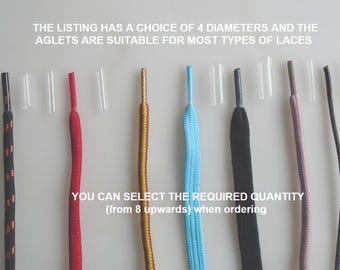Clear Transparent Aglets Shoelace Tips Ends - Choice of 4 Diameters - Make Repair DIY - Select required quantity when ordering