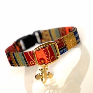 Cat Collar - Whimsical Gypsy Collar- Available in Blue and Orange + Free bell