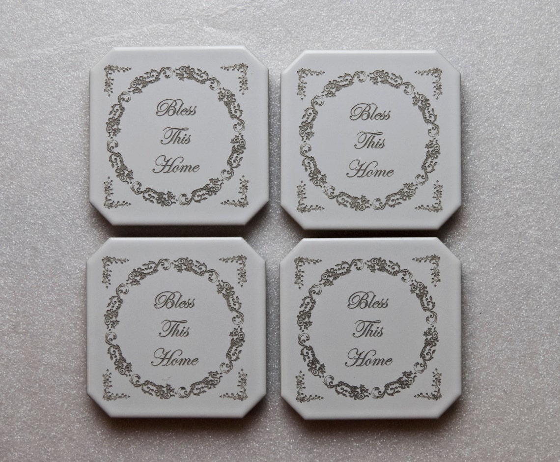 Coaster set of 4. Laser Engraved/Etched. Ceramic Tiles Gloss Etsy