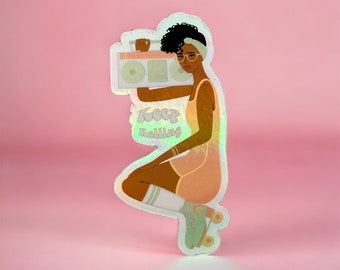 Keep Rolling | Roller Skating | Retro | Boombox | Holographic Vinyl Sticker