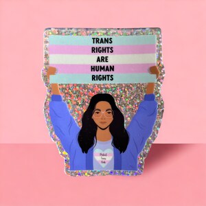 Les droits des transsexuels sont des droits humains autocollant en vinyle scintillant | Sticker LGBTQ