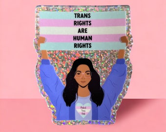 Trans Rights Are Human Rights Glitter Vinyl Sticker | LGBTQ Sticker
