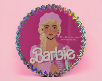 This Barbie Reads Banned Books Glitter Viny Sticker